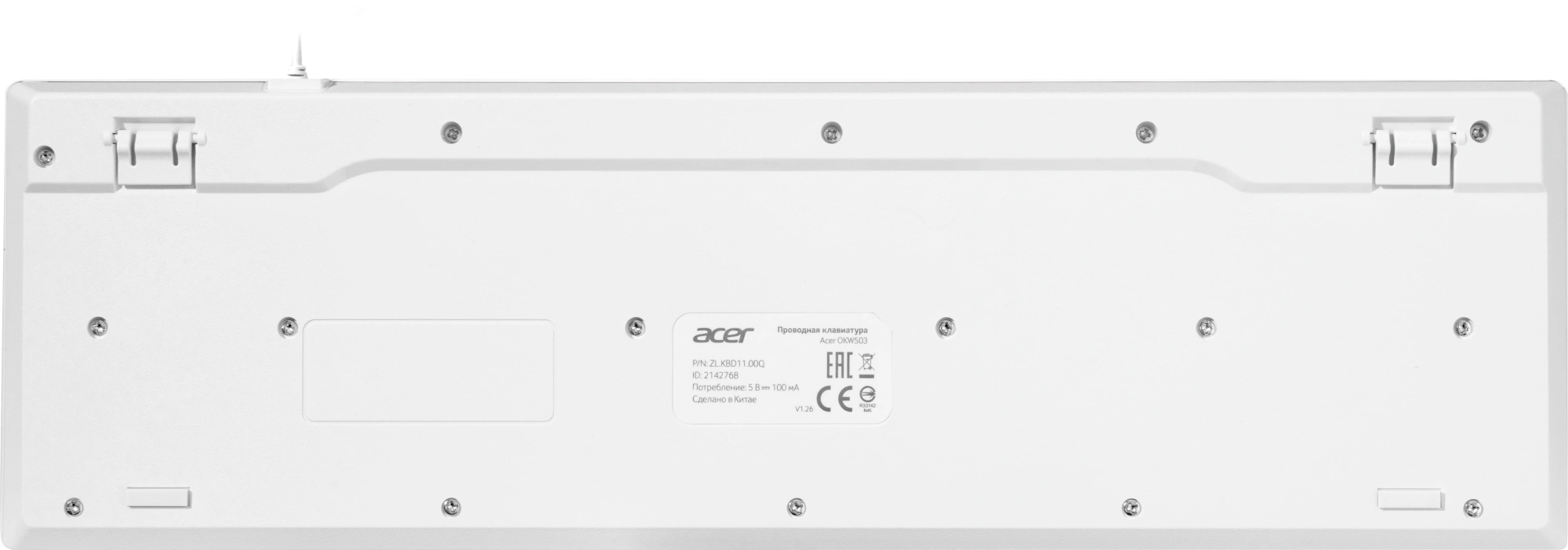 Клавиатура Acer OKW503 белый USB Multimedia (ZL.KBD11.00Q) кабель 1.8м — миниатюра 3