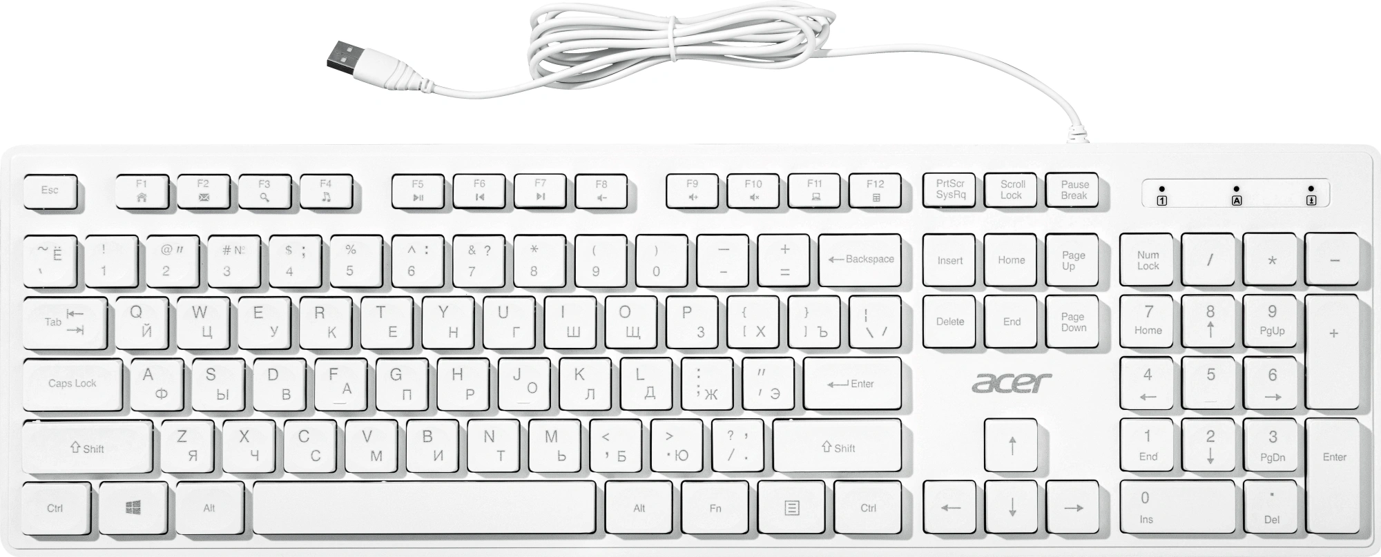 Клавиатура Acer OKW503 белый USB Multimedia (ZL.KBD11.00Q) кабель 1.8м — миниатюра 10