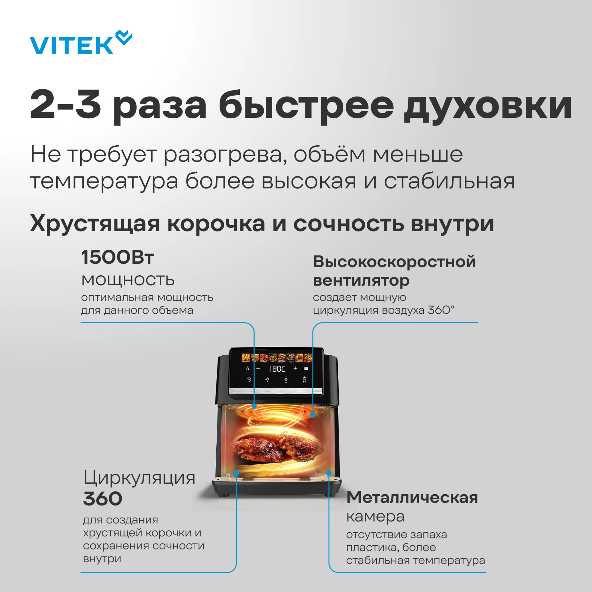 Аэрогриль Vitek VT-AF5001 5л 1500Вт серебристый/черный — миниатюра 13