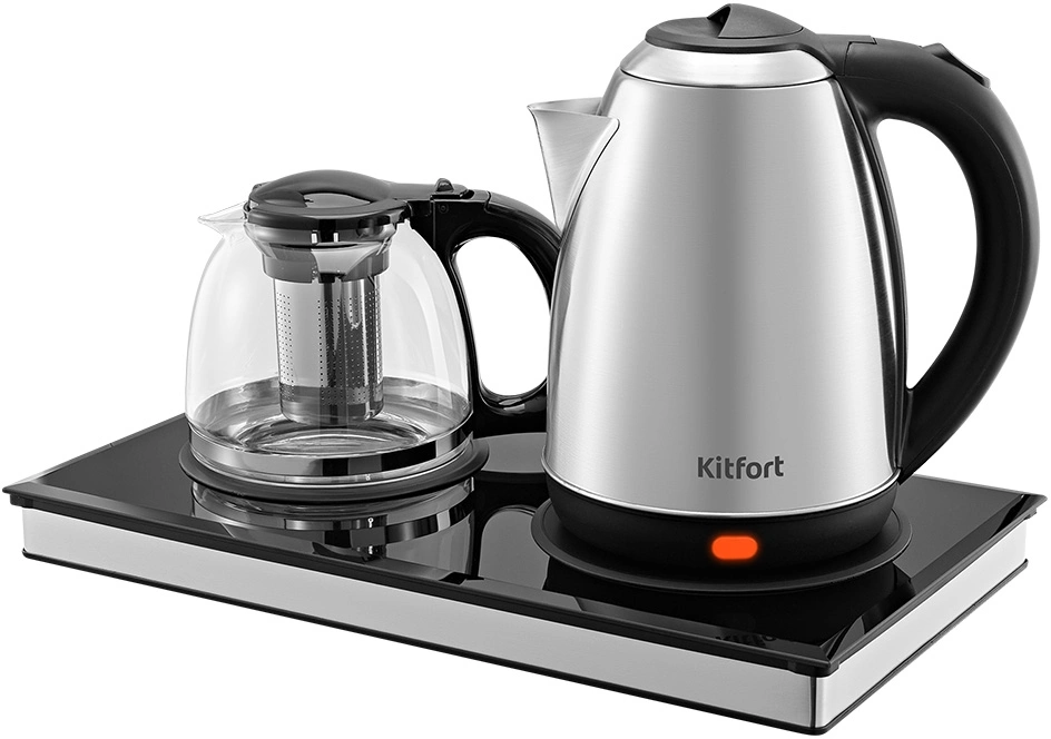 Чайный набор Kitfort КТ-6779 1.8л. 1500Вт черный/нержавеющая сталь корпус: нерж.сталь/стекло/пластик — фото 1