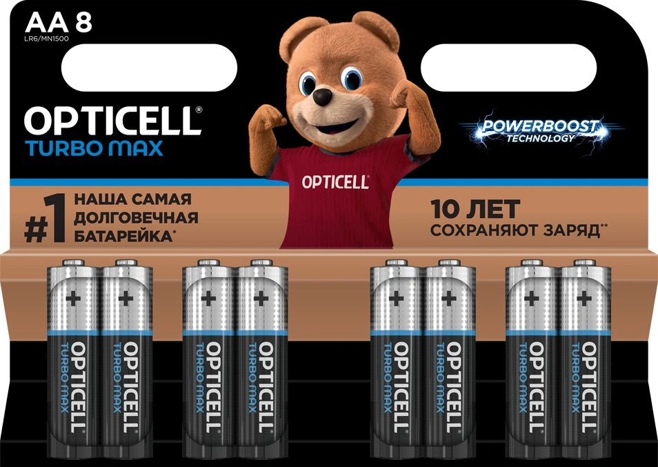 Батарея Opticell Turbo MAX LR6 AA (8шт) блистер — фото 1