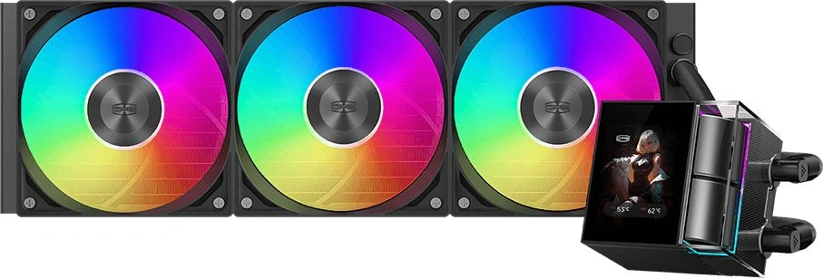 Система водяного охлаждения PcCooler DS360 Display ARGB Soc-AM5/AM4/1200/1700/1851 черный 4-pin 39.8dB Al LCD 310W Ret (DS360-BKAWXY-GL) — фото 1