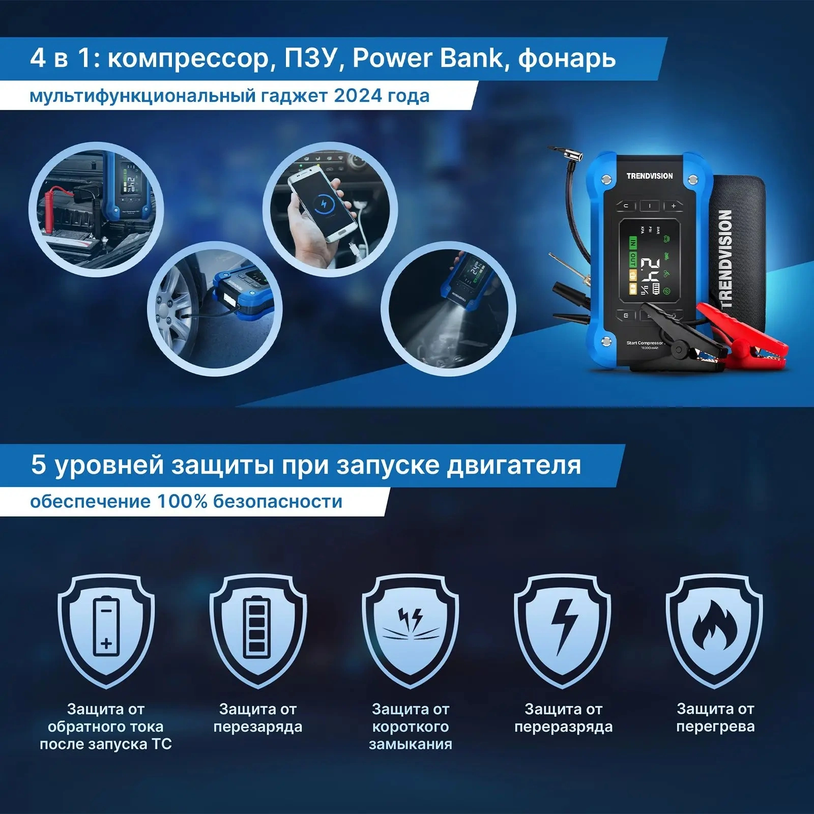 Автомобильный компрессор TrendVision Start Compressor PRO шланг 0.2м — миниатюра 2