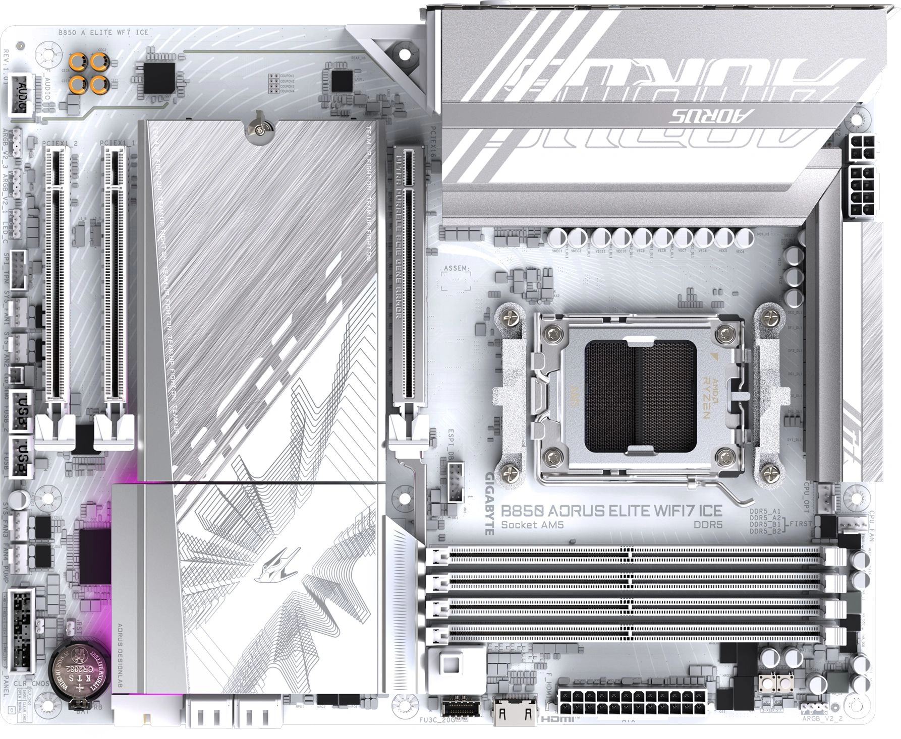 Материнская плата Gigabyte B850 AORUS ELITE WIFI7 ICE Socket AM5 AMD B850 4xDDR5 ATX AC`97 8ch(7.1) 2.5Gg RAID+DP — фото 1