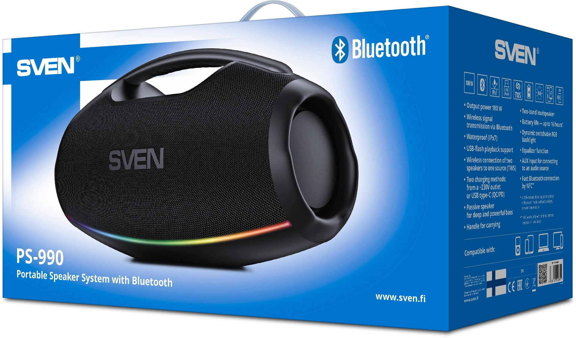 Колонка порт. Sven АС PS-990 черный 180W 2.0 BT/3.5Jack 5200mAh (без.бат) (SV-022891) — миниатюра 15