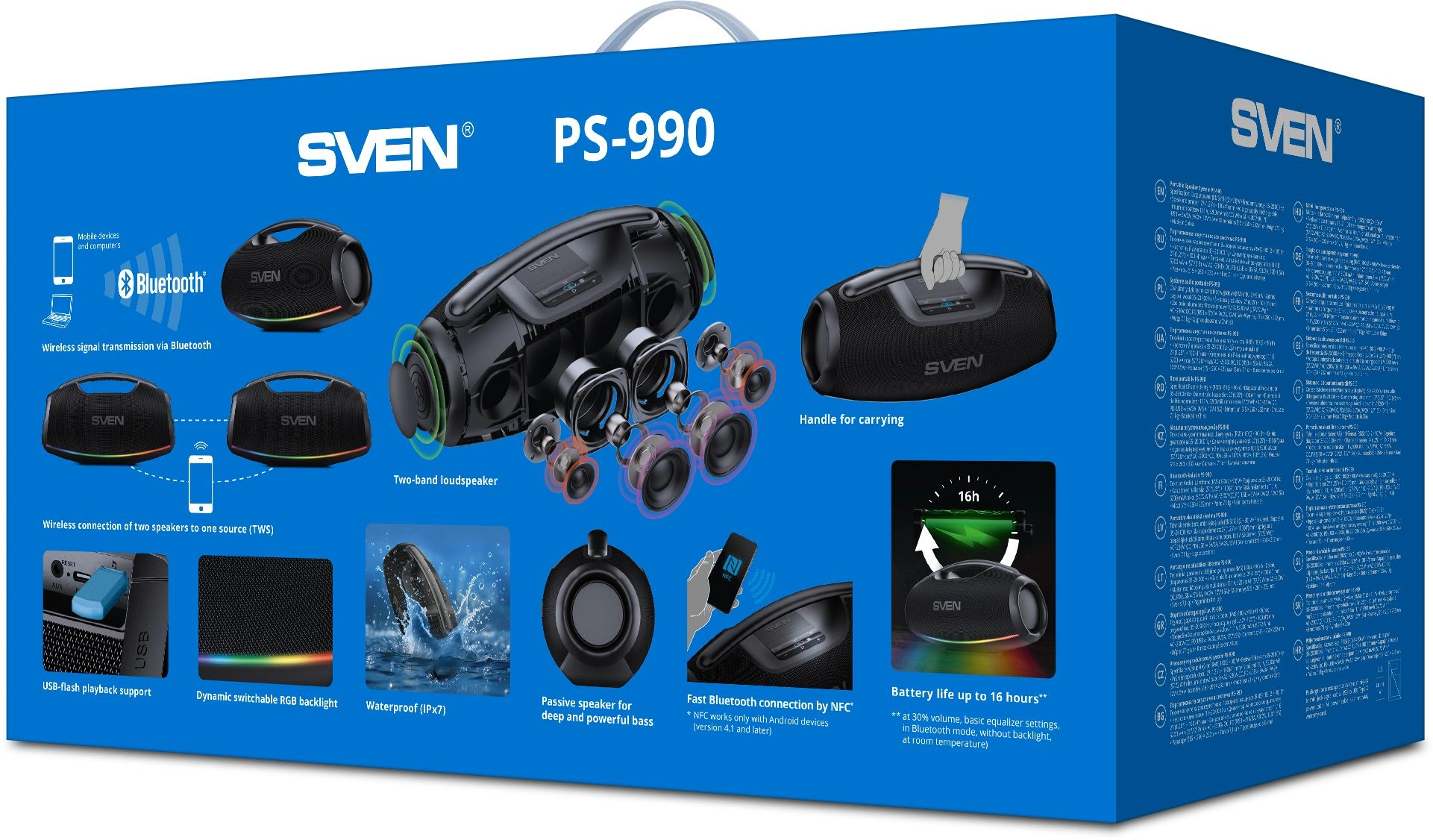 Колонка порт. Sven АС PS-990 черный 180W 2.0 BT/3.5Jack 5200mAh (без.бат) (SV-022891) — миниатюра 16