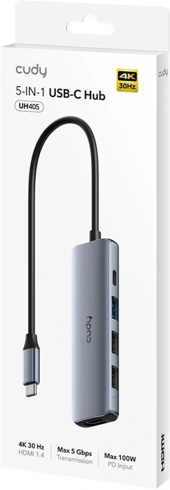 Разветвитель USB-C Cudy UH405 3порт. серебристый — миниатюра 3
