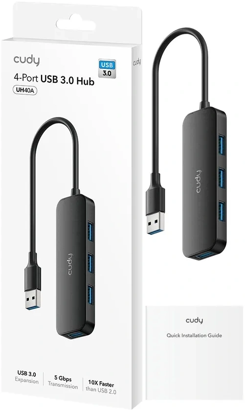 Разветвитель USB 3.0 Cudy UH40A 4порт. черный — миниатюра 4