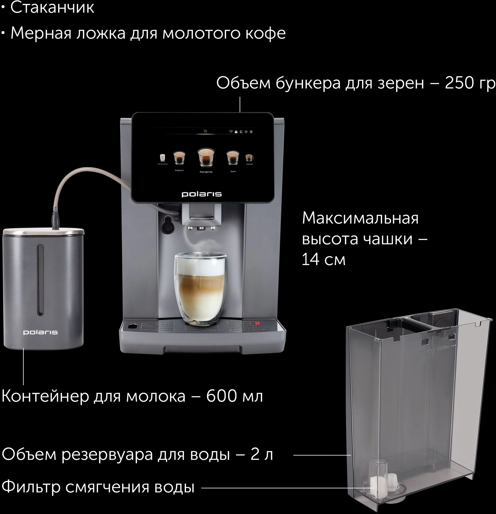 Кофемашина Polaris PACM 2085GC WIFI IQ Home 1450Вт графит — миниатюра 12