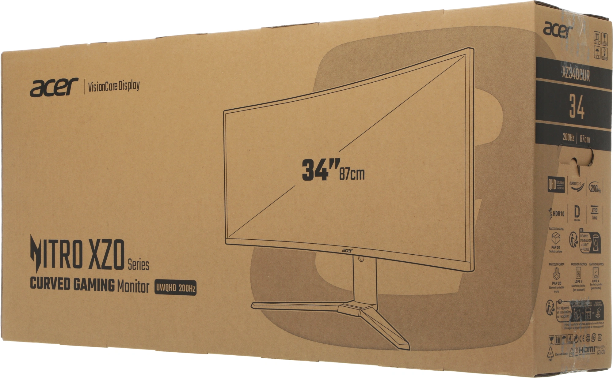 Монитор Acer 34" Nitro XZ340CURX2bmiipphx черный VA LED 1ms 21:9 HDMI M/M матовая HAS Piv 350cd 178гр/178гр 3440x1440 200Hz FreeSync Premium DP WQ 7.09кг — миниатюра 4