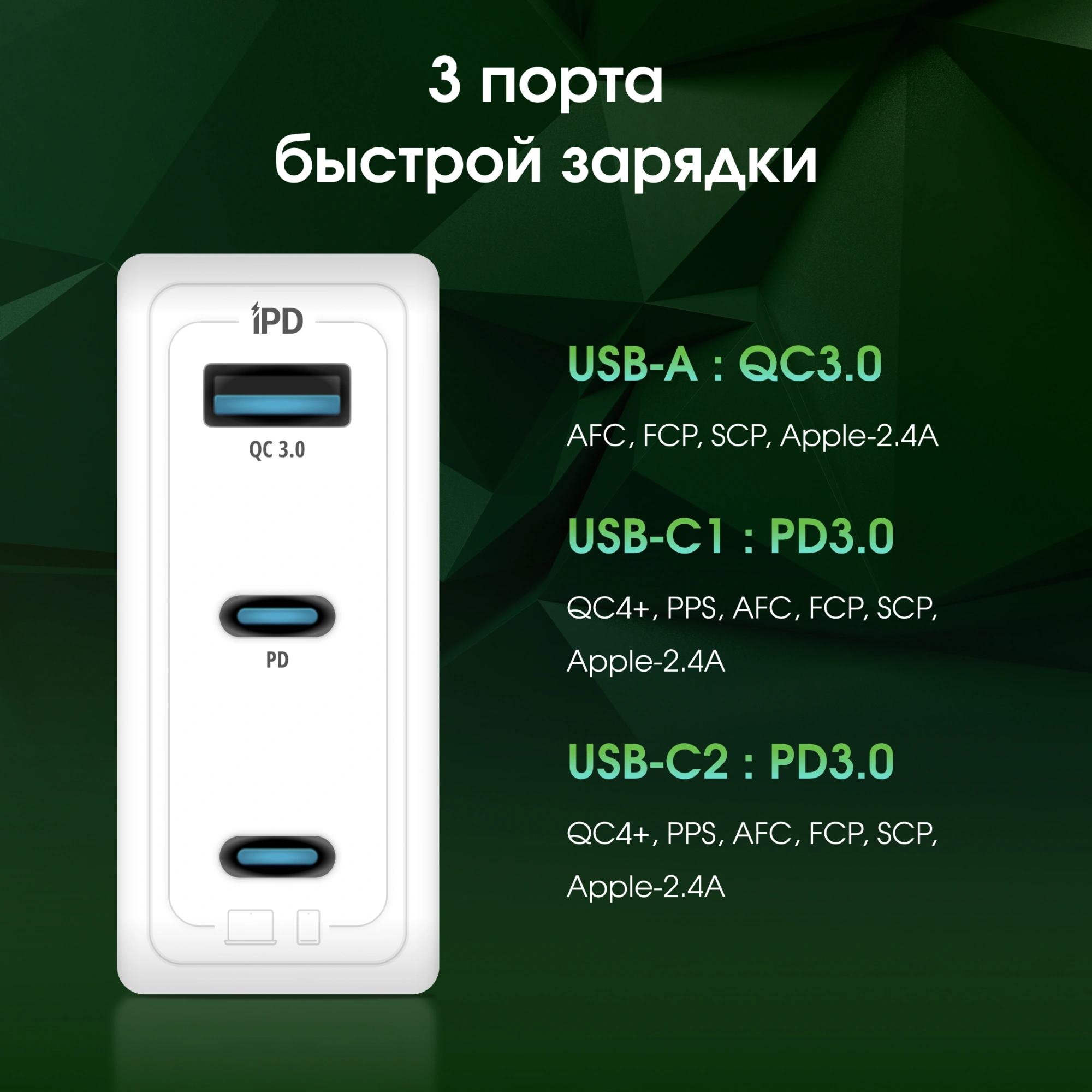 Сетевое зар./устр. Digma Pro DPW10C 100W 5A (PD+QC) 2хUSB-C/USB-A универсальное белый (DPW1С0G012WH) — миниатюра 5