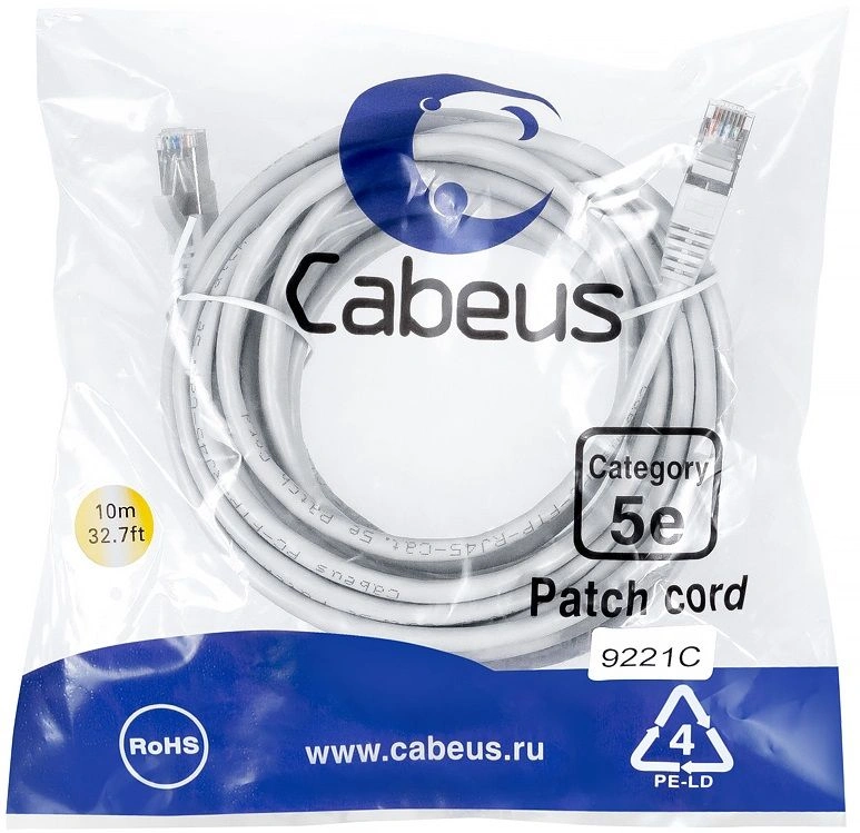 Патч-корд Cabeus PC-FTP-RJ45-CAT.5E-20M-LSZH F/UTP RJ-45 вил.-вилка RJ-45 кат.5E 20м серый LSZH — фото 1