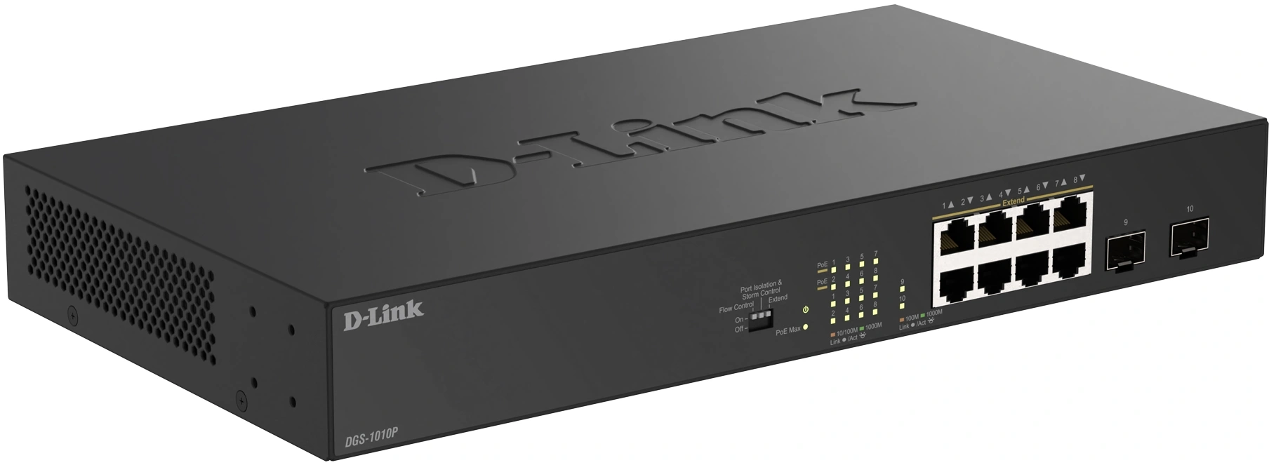 Коммутатор D-Link DGS-1010P/B1A (L2) 8x1Гбит/с 2SFP 8PoE 8PoE+ 125W неуправляемый — миниатюра 2