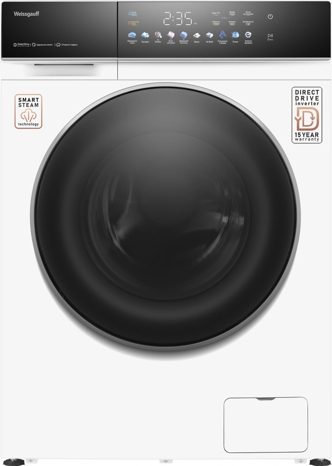 Стиральная машина Weissgauff WMD 62210 Direct Drive Touch Inverter Steam класс: B загр.фронтальная макс.:10.5кг (с сушкой) белый инвертор — миниатюра 2