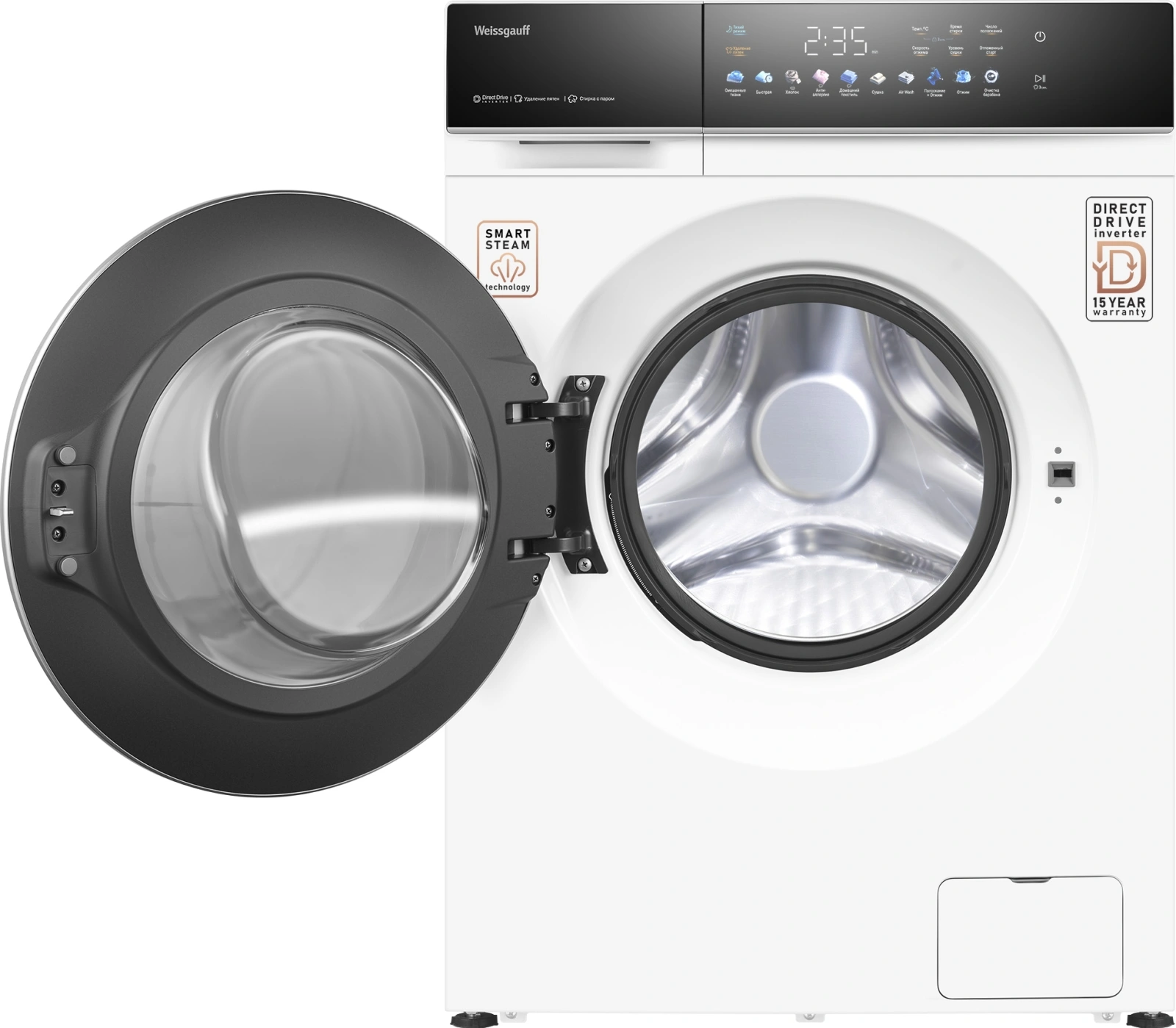 Стиральная машина Weissgauff WMD 62210 Direct Drive Touch Inverter Steam класс: B загр.фронтальная макс.:10.5кг (с сушкой) белый инвертор — миниатюра 3