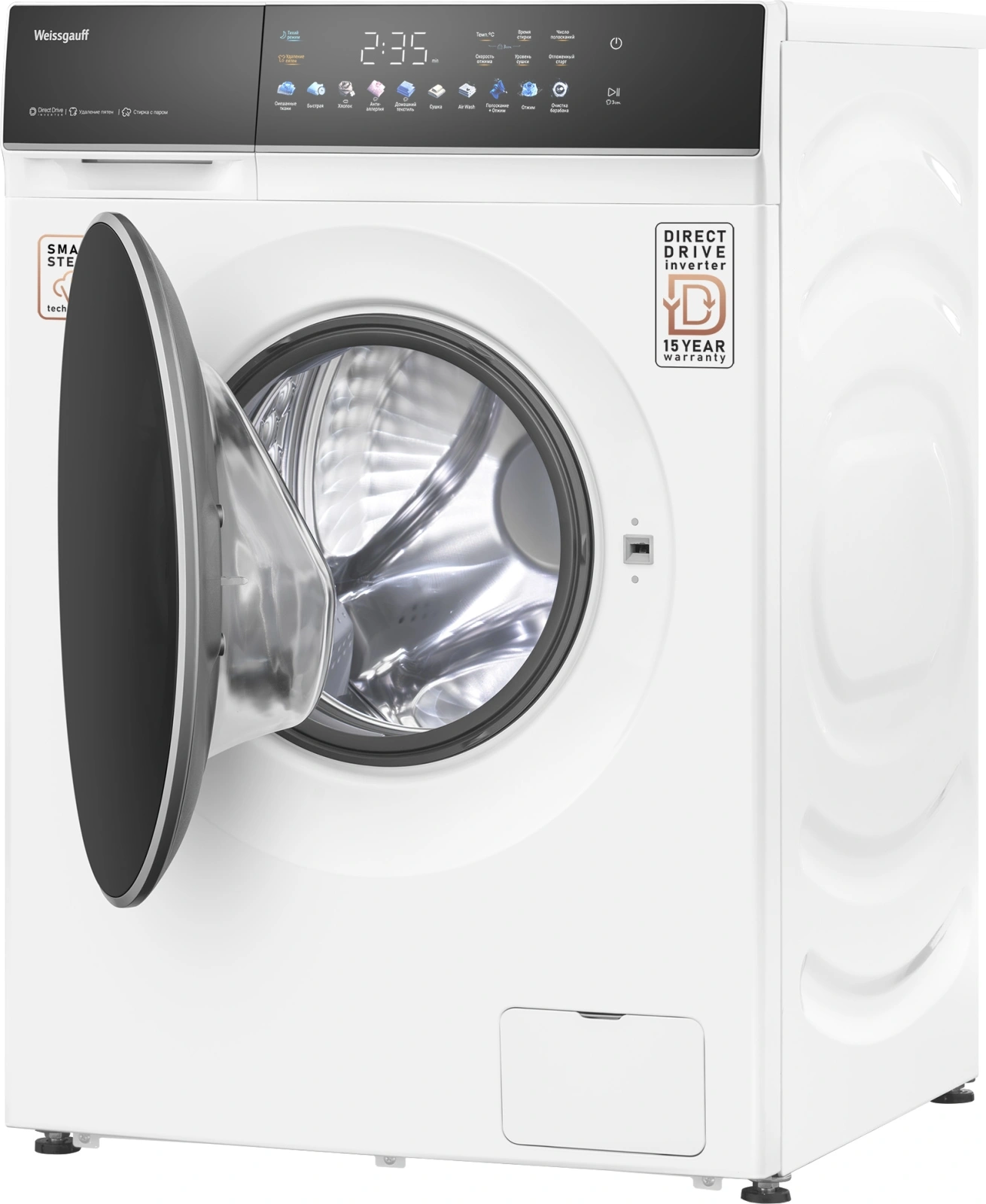 Стиральная машина Weissgauff WMD 62210 Direct Drive Touch Inverter Steam класс: B загр.фронтальная макс.:10.5кг (с сушкой) белый инвертор — миниатюра 6