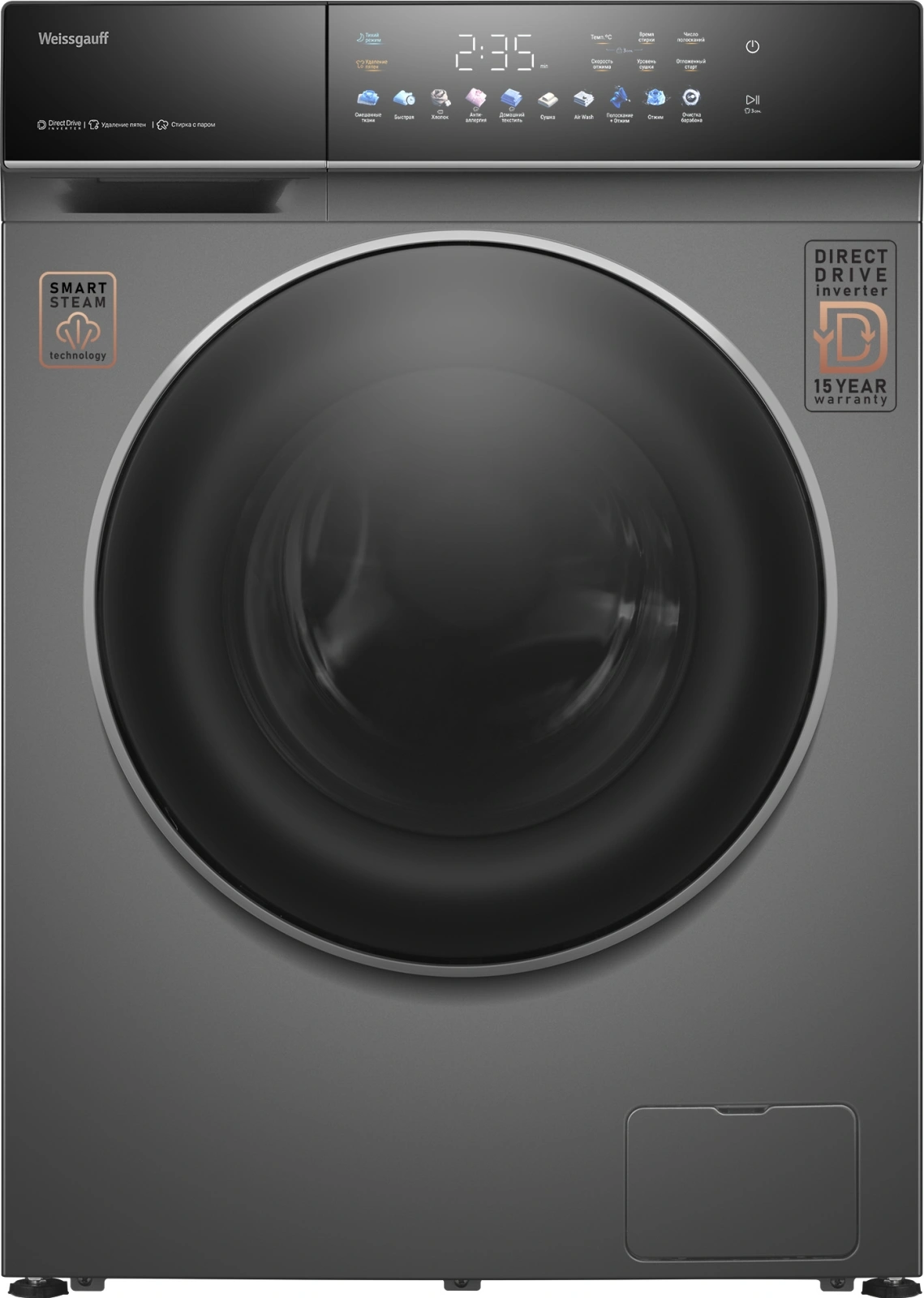 Стиральная машина Weissgauff WMD 62210 Direct Drive Touch Inverter Steam класс: B загр.фронтальная макс.:10.5кг (с сушкой) серый инвертор — фото 1