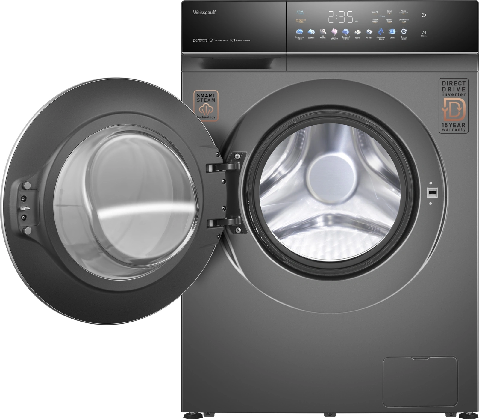 Стиральная машина Weissgauff WMD 62210 Direct Drive Touch Inverter Steam класс: B загр.фронтальная макс.:10.5кг (с сушкой) серый инвертор — миниатюра 3
