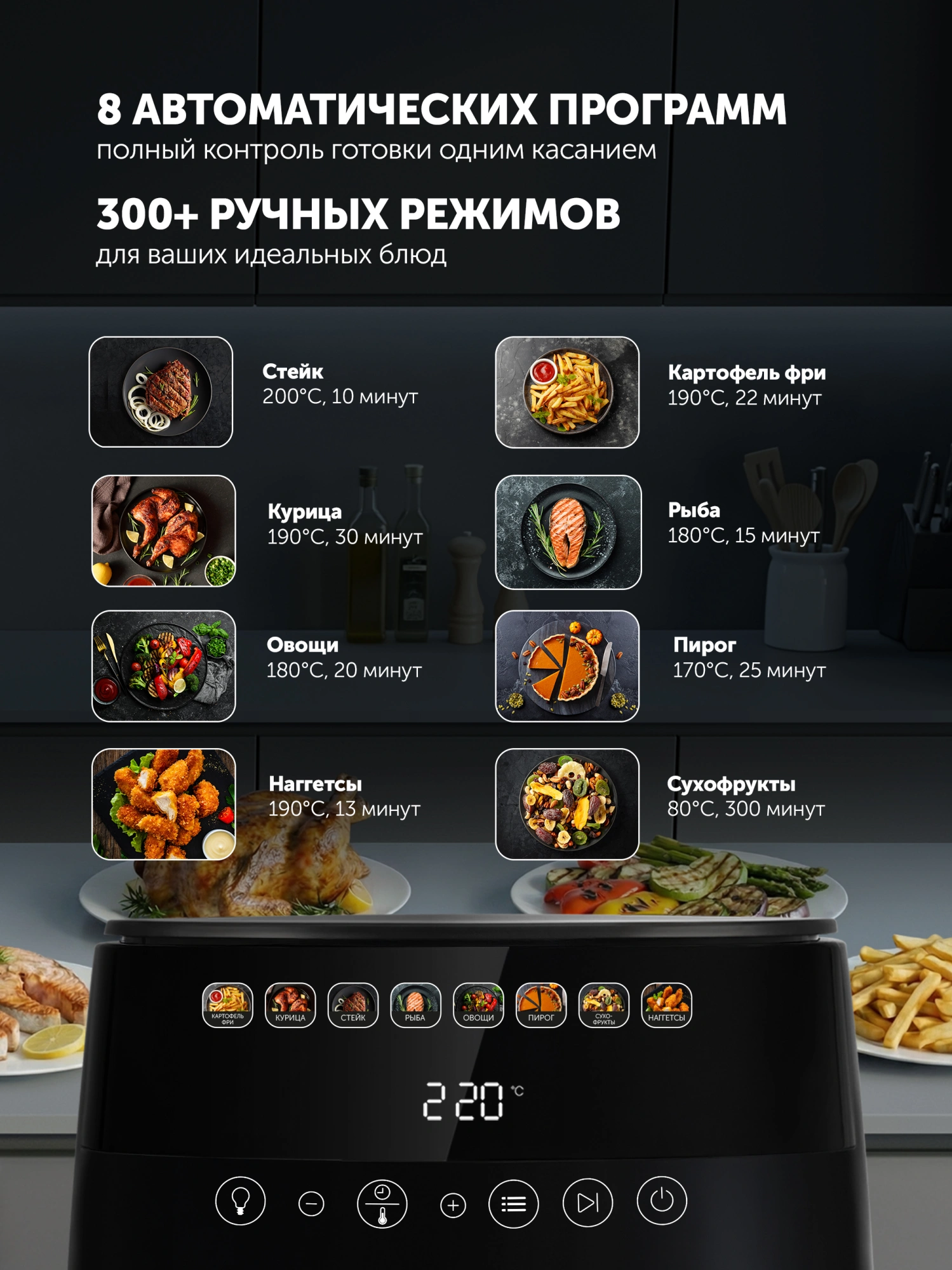 Аэрогриль Polaris PAF 6003W 6л 1800Вт черный (026984) — миниатюра 17