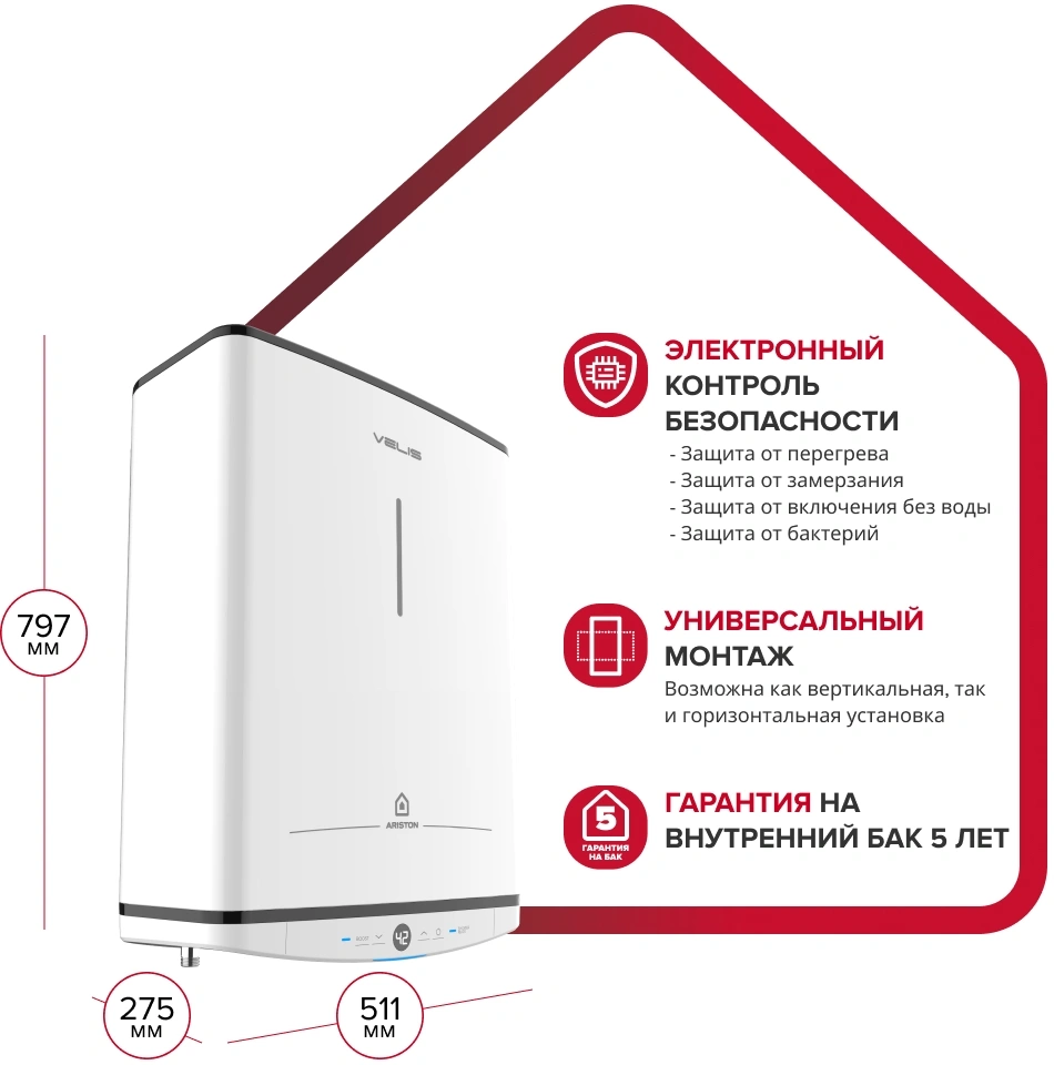 Водонагреватель Ariston Velis Tech ABSE Dry 50 1.5кВт 50л электрический настенный/белый — миниатюра 3