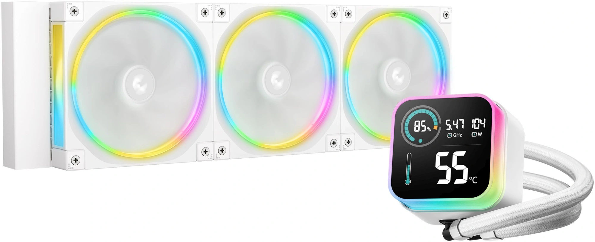 Система водяного охлаждения Deepcool LQ360 Ultra ARGB Soc-AM5/AM4/1200/1700/1851 белый 4-pin 32dB Al LCD 350W 1900gr Ret (R-LQ360-WHASMC-G-1) — фото 1
