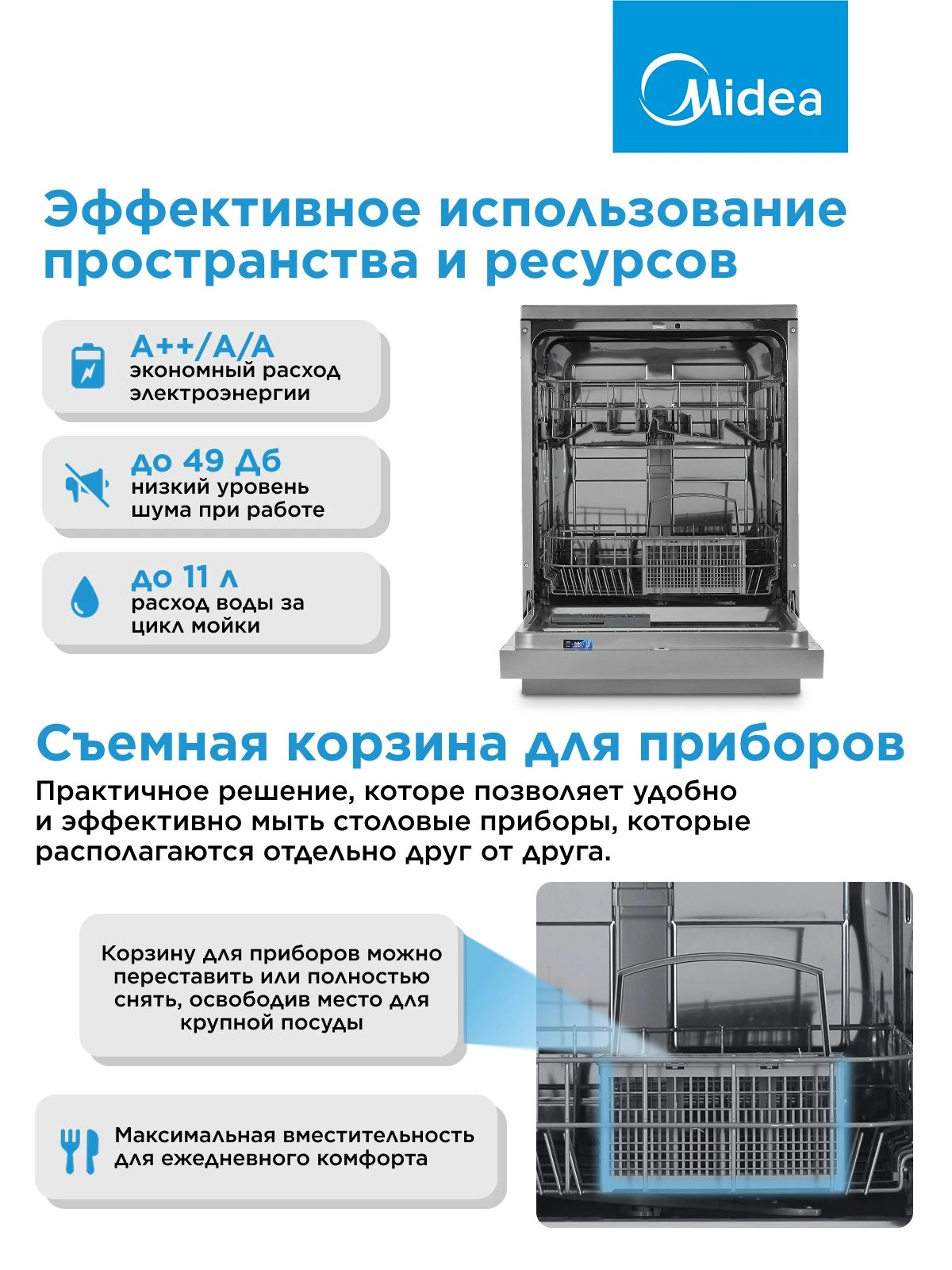Посудомоечная машина Midea MFD60S050S серый (полноразмерная) — миниатюра 14