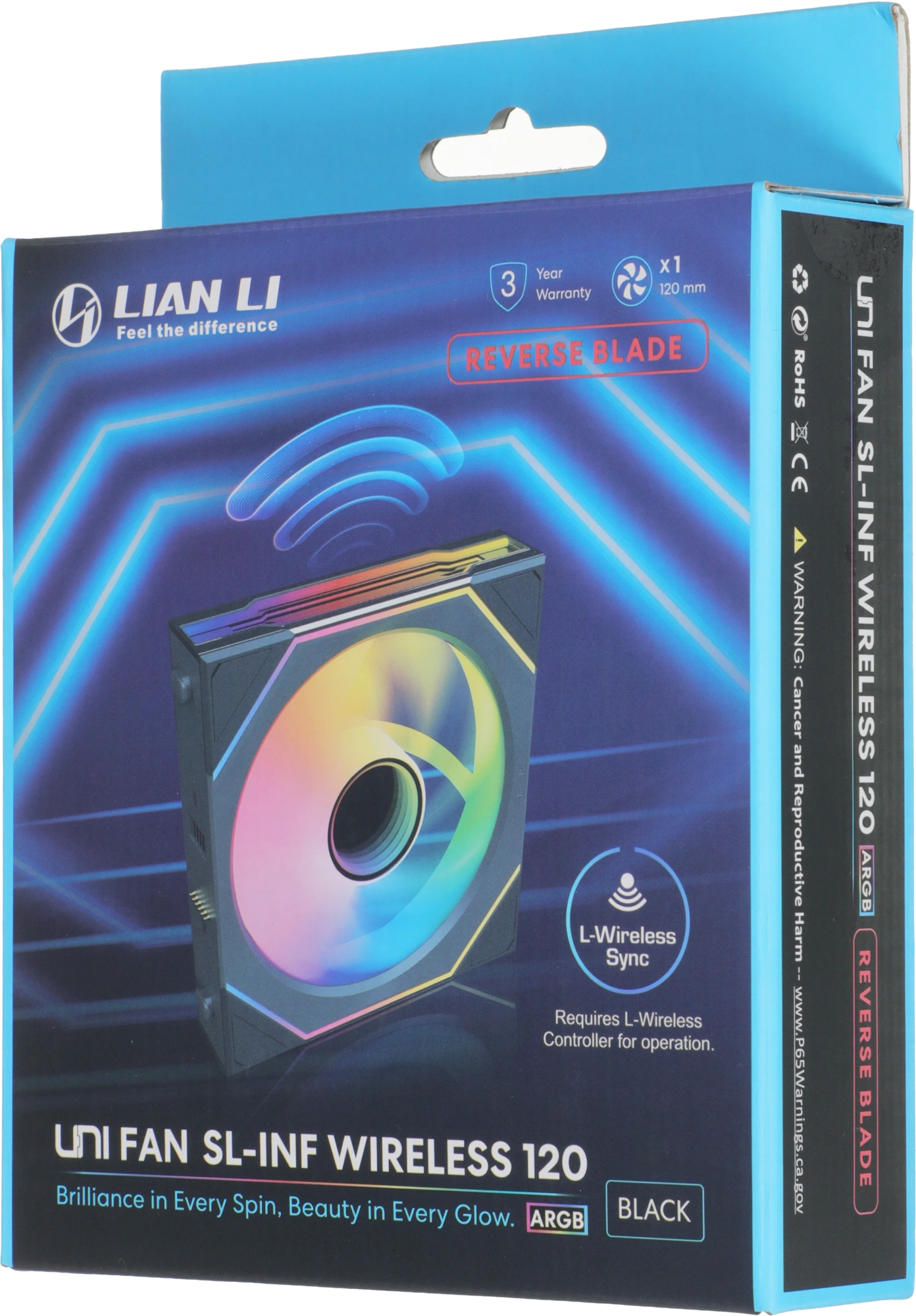 Вентилятор для корпуса Lian-Li Uni Fan SL-INF Wireless 120 Reverse ARGB 120х122.1x28 черный 4-pin 32.2дБ (G99.12RSLIN1W1B.R0) Ret — миниатюра 4