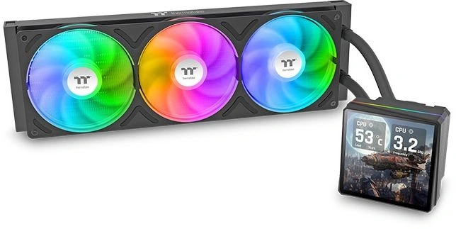 Система водяного охлаждения Thermaltake TH360 V3 Ultra ARGB Soc-AM5/AM4/1200/1700/1851 черный 4-pin 37.8dB Al LCD 365W Ret (CL-W474-PL12SW-A) — фото 1