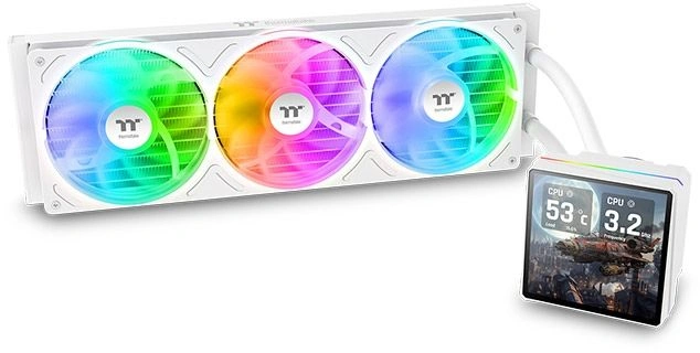 Система водяного охлаждения Thermaltake TH360 V3 Ultra Snow ARGB Soc-AM5/AM4/1200/1700/1851 белый 4-pin 37.8dB Al LCD 365W Ret (CL-W476-PL12SW-A) — фото 1