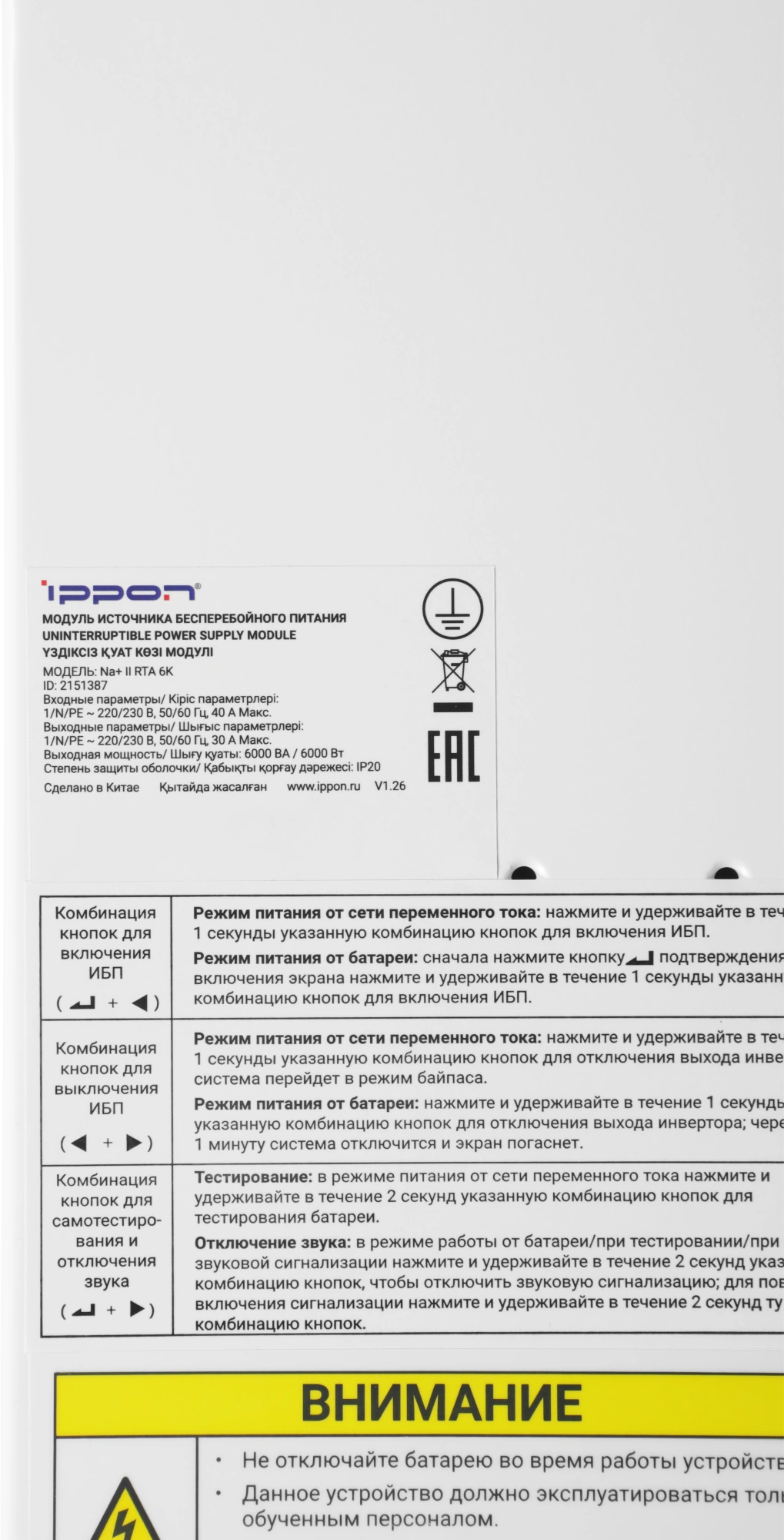 Источник бесперебойного питания Ippon Na+ II RTA 6K 6000Вт 6000ВА белый — миниатюра 17