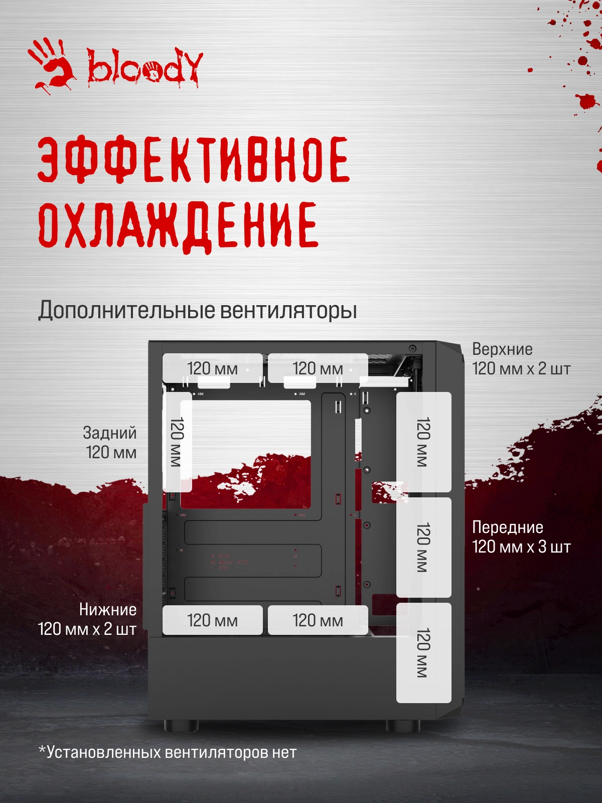 Корпус Bloody CC-126 черный без БП ATX 8x120mm 2xUSB2.0 1xUSB3.0 audio bott PSU — миниатюра 24