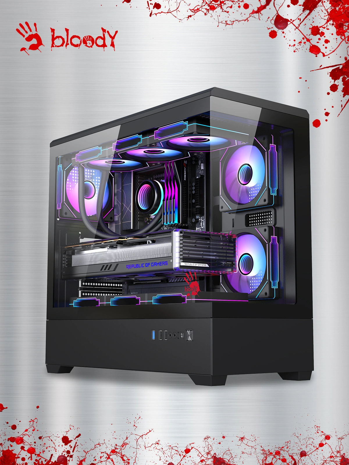 Корпус Bloody CC-128 черный без БП E-ATX 9x120mm 2xUSB2.0 1xUSB3.0 audio bott PSU — миниатюра 10