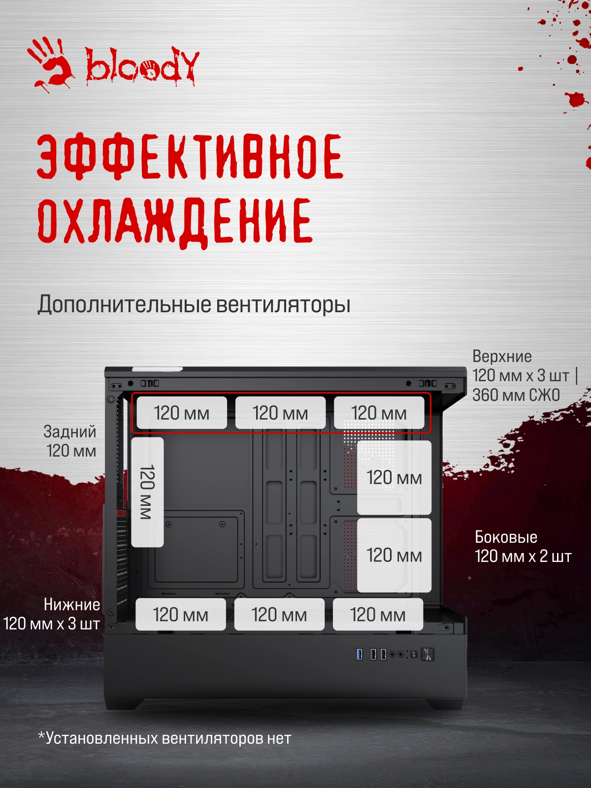 Корпус Bloody CC-128 черный без БП E-ATX 9x120mm 2xUSB2.0 1xUSB3.0 audio bott PSU — миниатюра 14