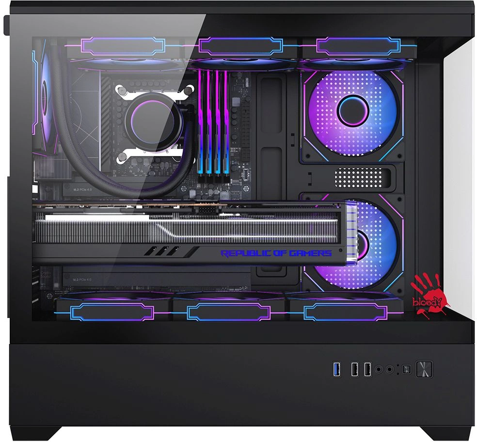 Корпус Bloody CC-128 черный без БП E-ATX 9x120mm 2xUSB2.0 1xUSB3.0 audio bott PSU — миниатюра 2