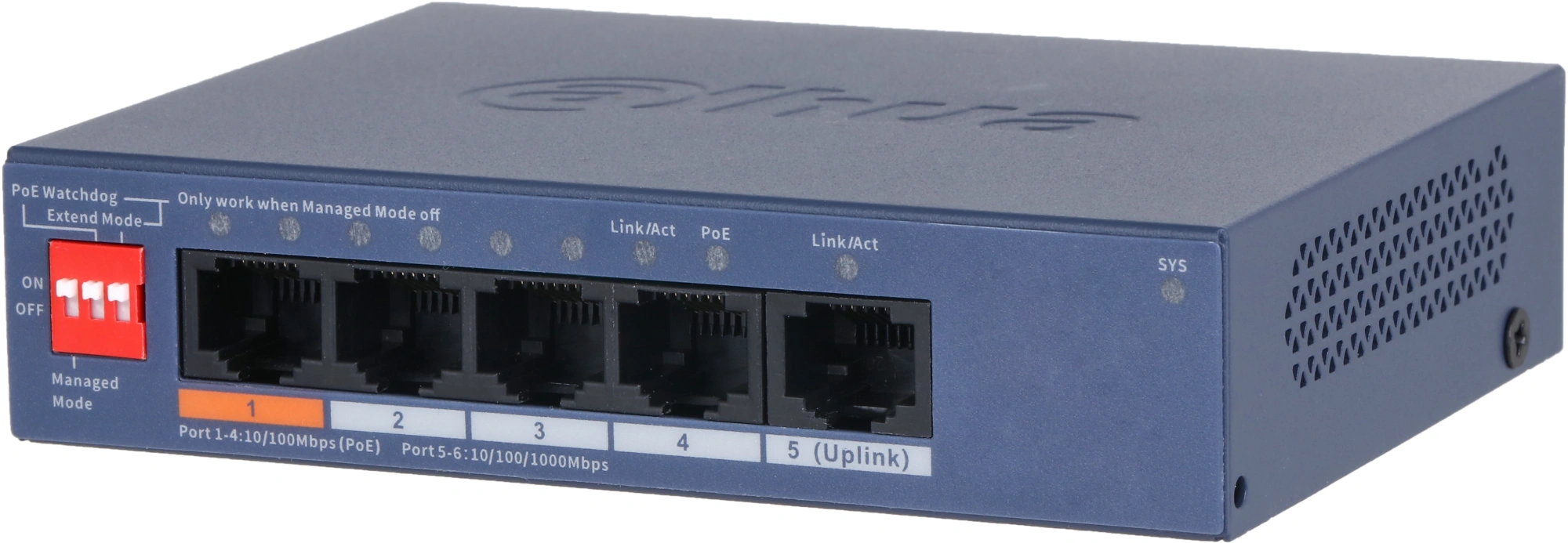 Коммутатор Dahua DH-CS4005-4ET1GT-60 (L2) 4x100Мбит/с 1x1Гбит/с 4PoE 60W управляемый — фото 1