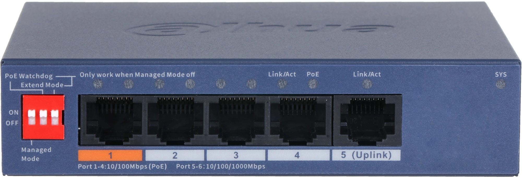 Коммутатор Dahua DH-CS4005-4ET1GT-60 (L2) 4x100Мбит/с 1x1Гбит/с 4PoE 60W управляемый — миниатюра 2