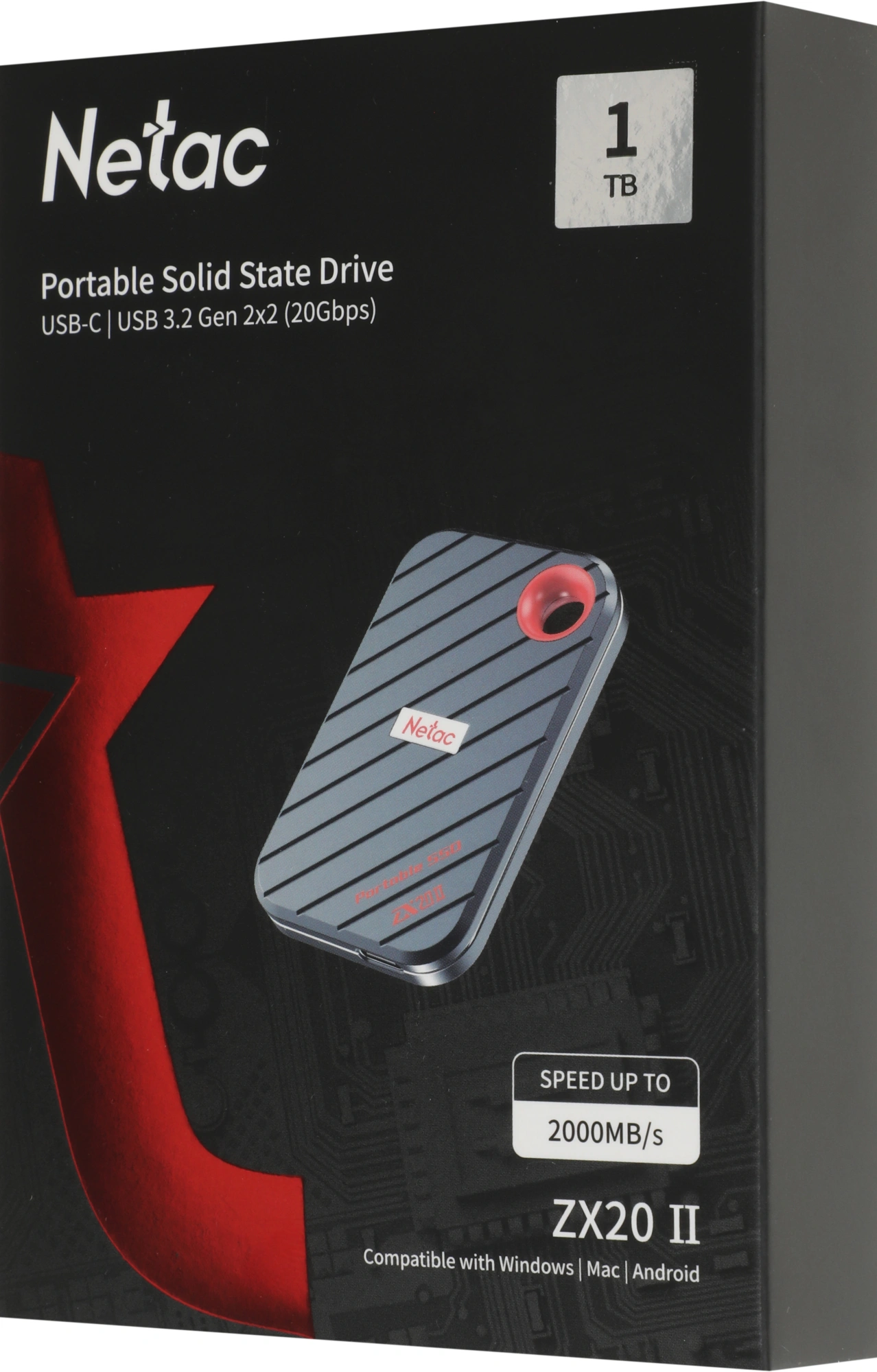 Накопитель SSD Netac USB-C 1000GB NT01ZX20II-1T0-32BK ZX20 II черный — миниатюра 10
