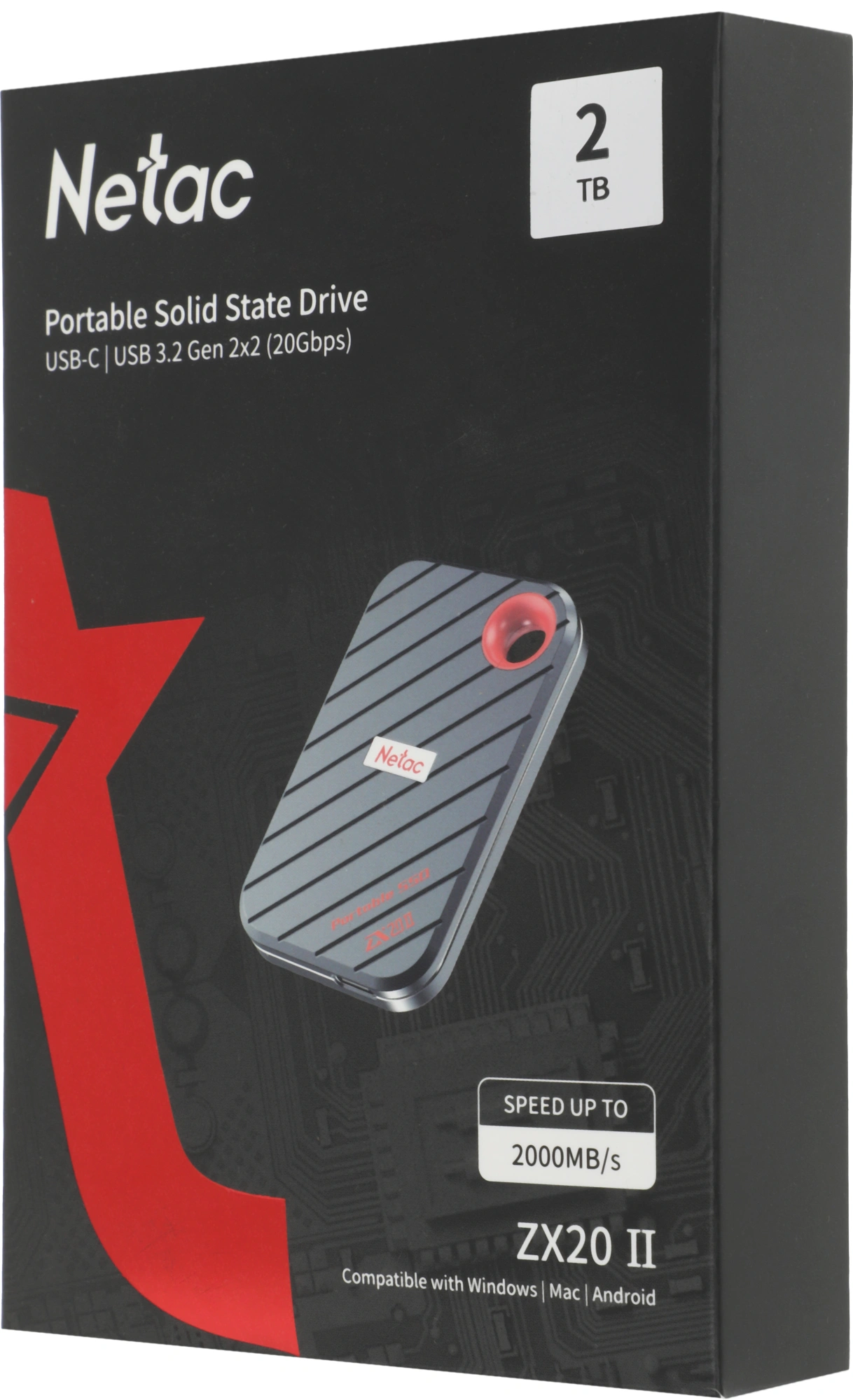 Накопитель SSD Netac USB-C 2000GB NT01ZX20II-2T0-32BK ZX20 II черный — миниатюра 5