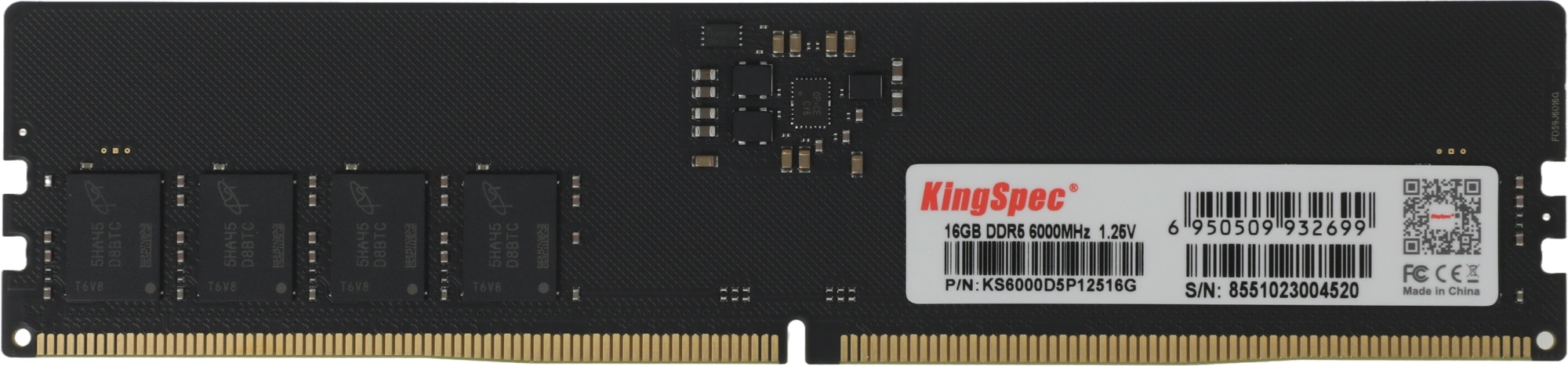 Память DDR5 16GB 6000MHz Kingspec KS6000D5P12516G RTL PC5-48000 CL46 DIMM UDIMM 288-pin 1.25В single rank Ret — миниатюра 2