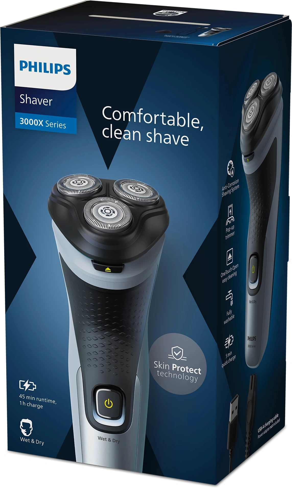 Бритва роторная Philips 3000X Series X3063/00 реж.эл.:3 питан.:аккум. черный/голубой — миниатюра 6