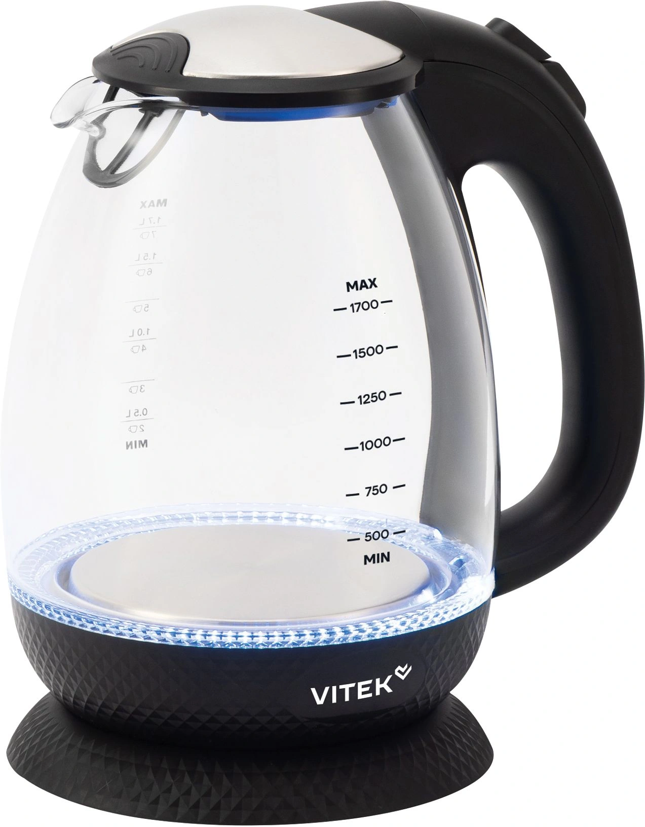 Чайник электрический Vitek VT-WK1057 1.7л. 2200Вт черный корпус: стекло — миниатюра 3