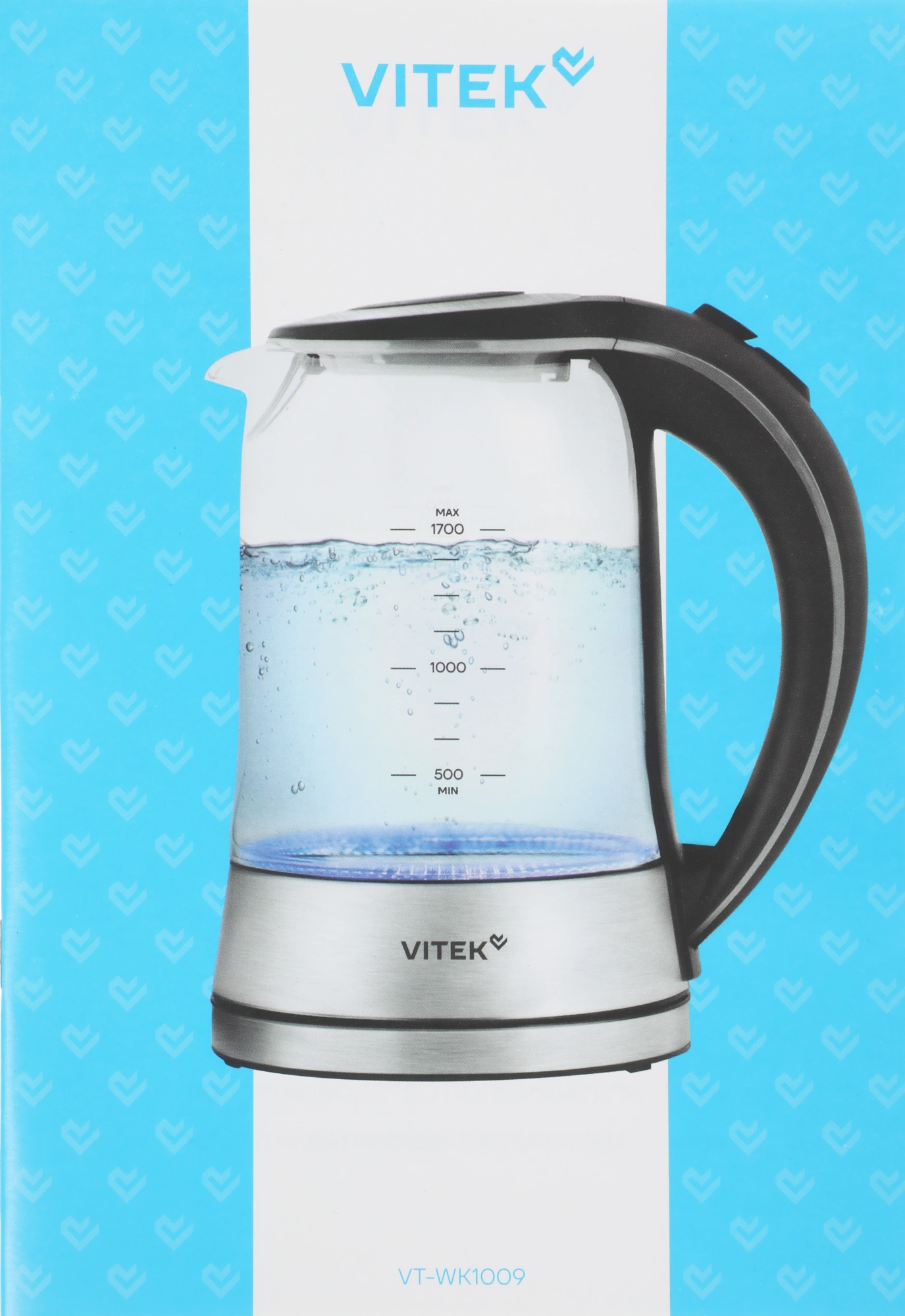 Чайник электрический Vitek VT-WK1009 1.7л. 2200Вт черный/серый корпус: стекло — миниатюра 21