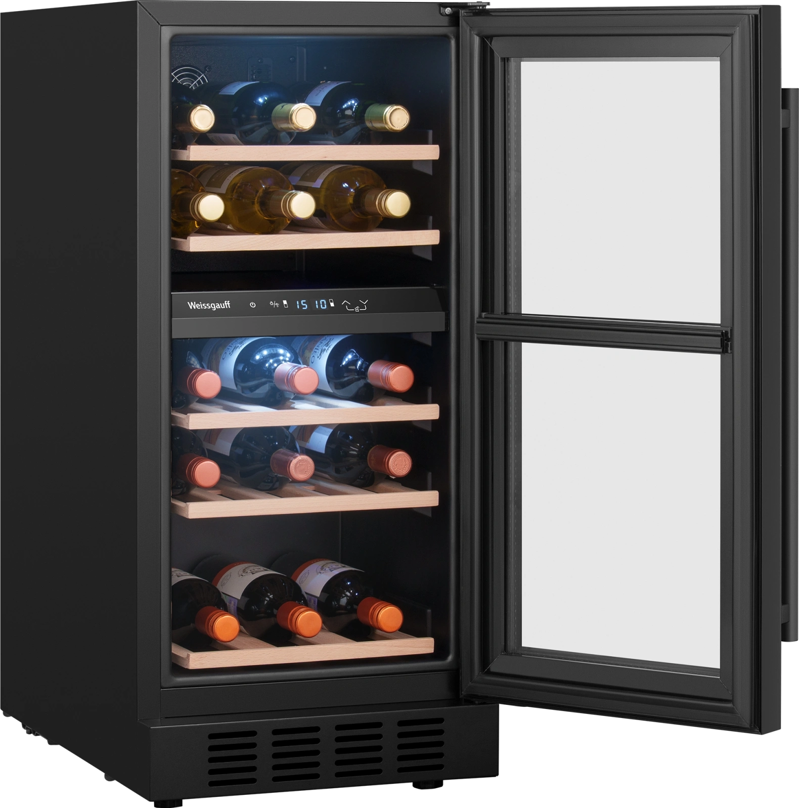 Винный шкаф Weissgauff WWCI-26 DB DualZone 1-нокамерн. черный глянц. (438724) — миниатюра 5
