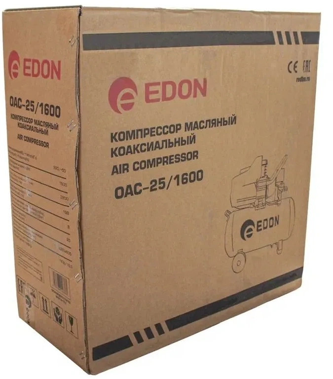 Компрессор поршневой Edon OAC-25/1600 масляный 198л/мин 25л 1600Вт красный — миниатюра 8