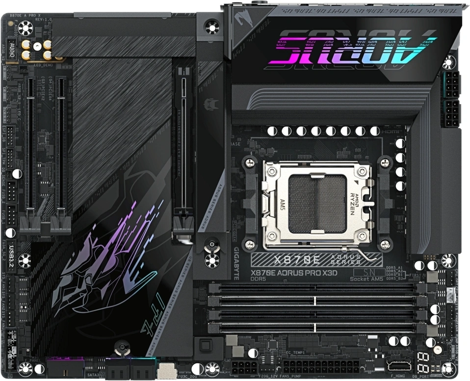 Материнская плата Gigabyte X870E AORUS PRO X3D Socket AM5 AMD X870E 4xDDR5 ATX AC`97 8ch(7.1) 5Gigabit RAID+HDMI — фото 1