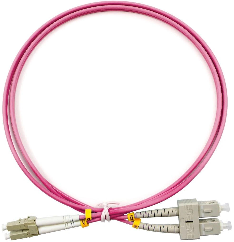 Патч-корд Cabeus FOP-50-OM4-LC-SC-1M 2x50/125 OM4 LC дуплекс-SC дуплекс 1м LSZH фиолетовый — фото 1