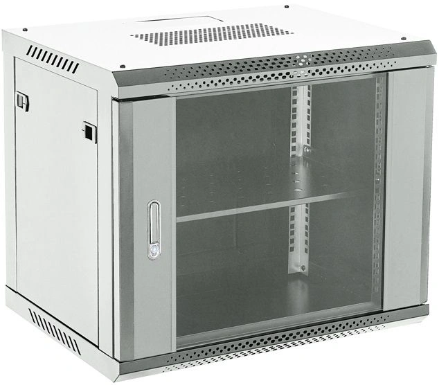 Шкаф коммутационный Rexant (04-0954-111) настенный 9U 400x542мм пер.дв.стекл серый 230град. металл — фото 1