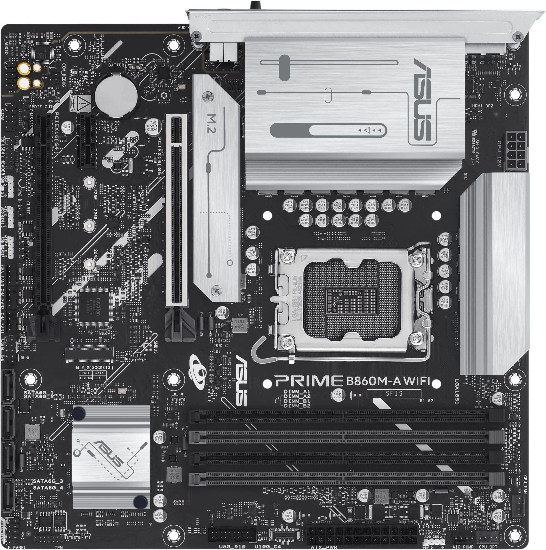 Материнская плата Asus PRIME B860M-A WIFI Soc-1851 Intel B860 4xDDR5 mATX AC`97 8ch(7.1) 2.5Gg RAID+HDMI+DP — фото 1