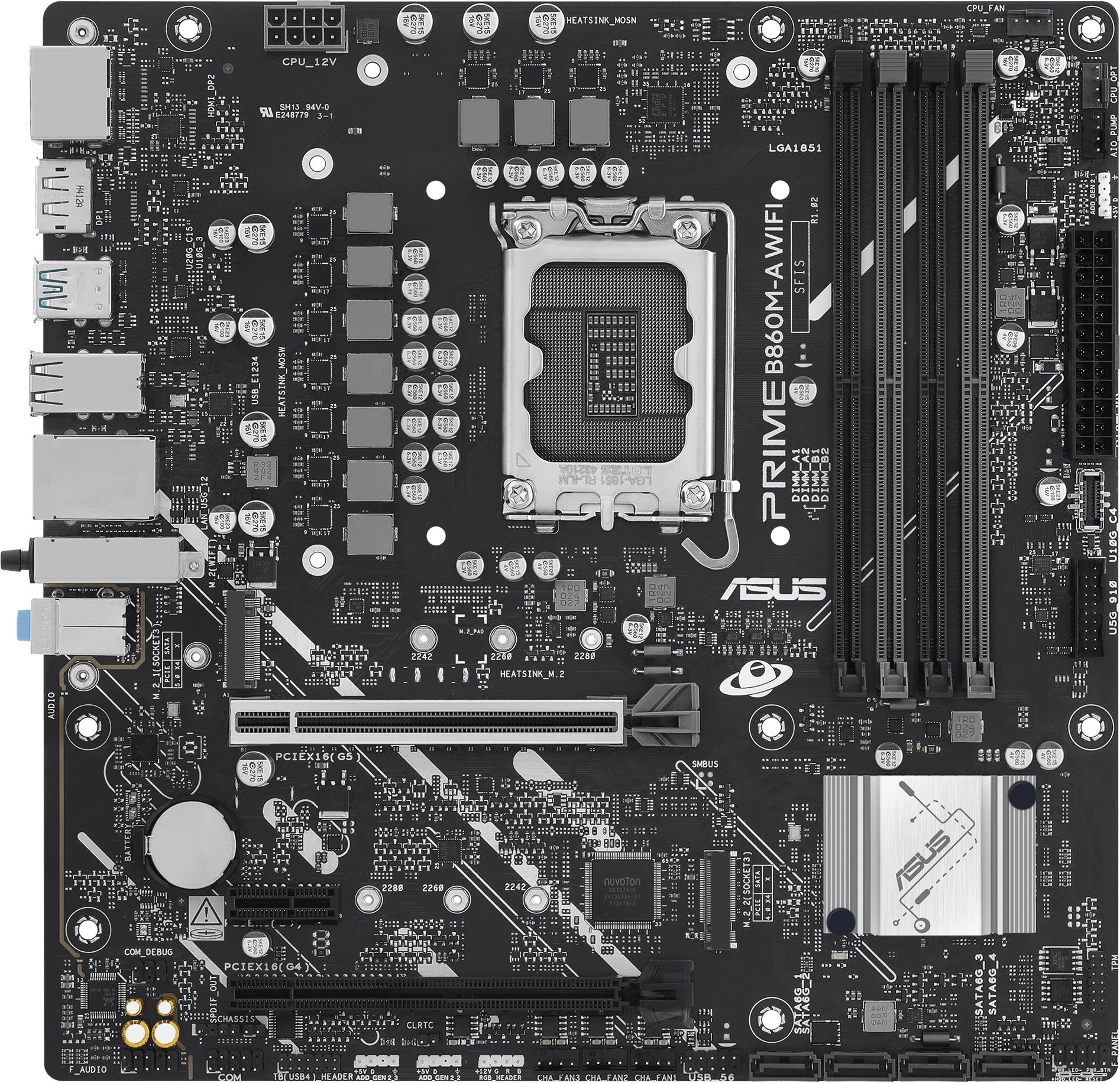 Материнская плата Asus PRIME B860M-A WIFI Soc-1851 Intel B860 4xDDR5 mATX AC`97 8ch(7.1) 2.5Gg RAID+HDMI+DP — миниатюра 3