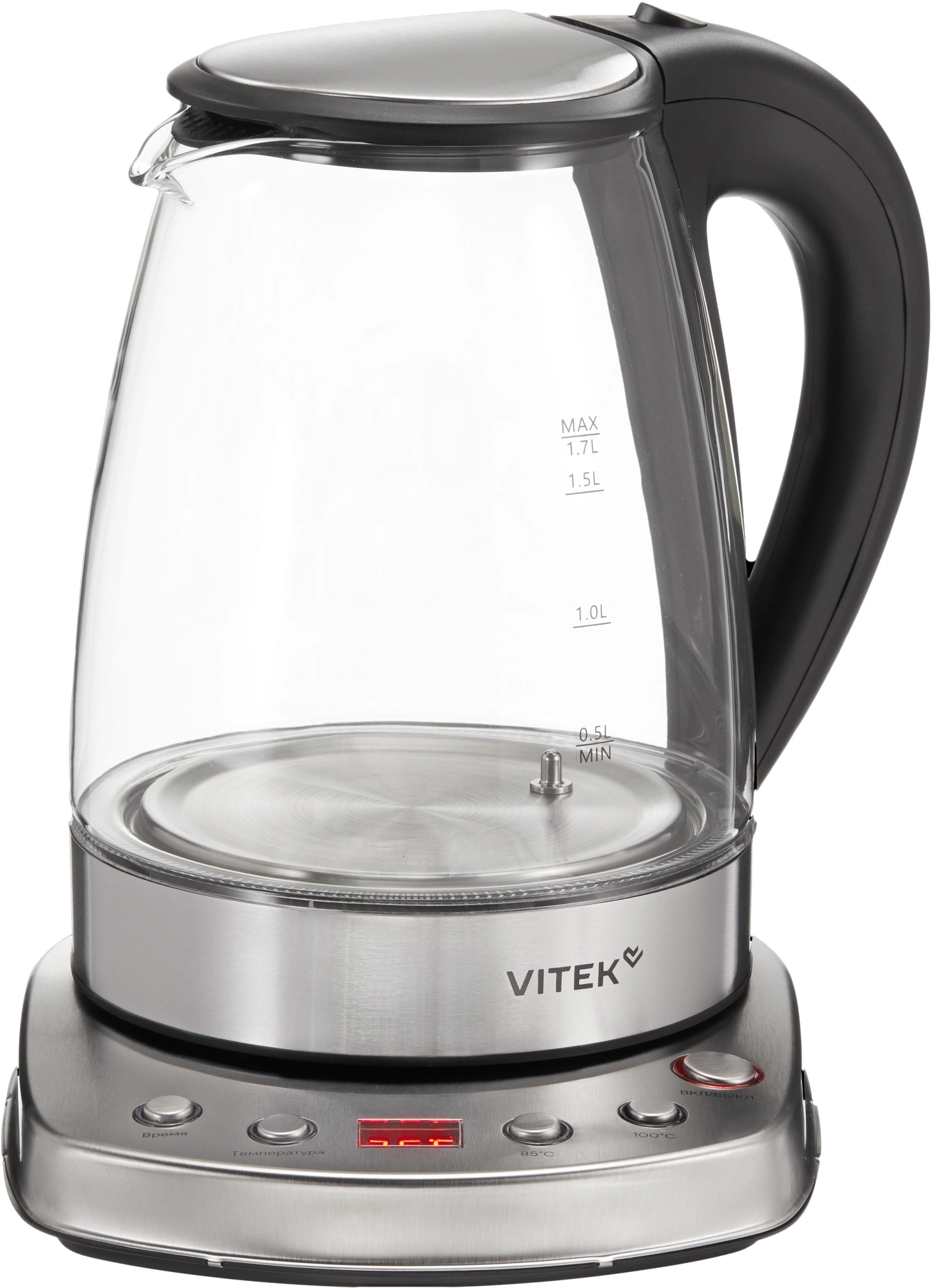 Чайник электрический Vitek VT-WK1075 1.7л. 1800Вт серебристый/черный корпус: металл/пластик — фото 1